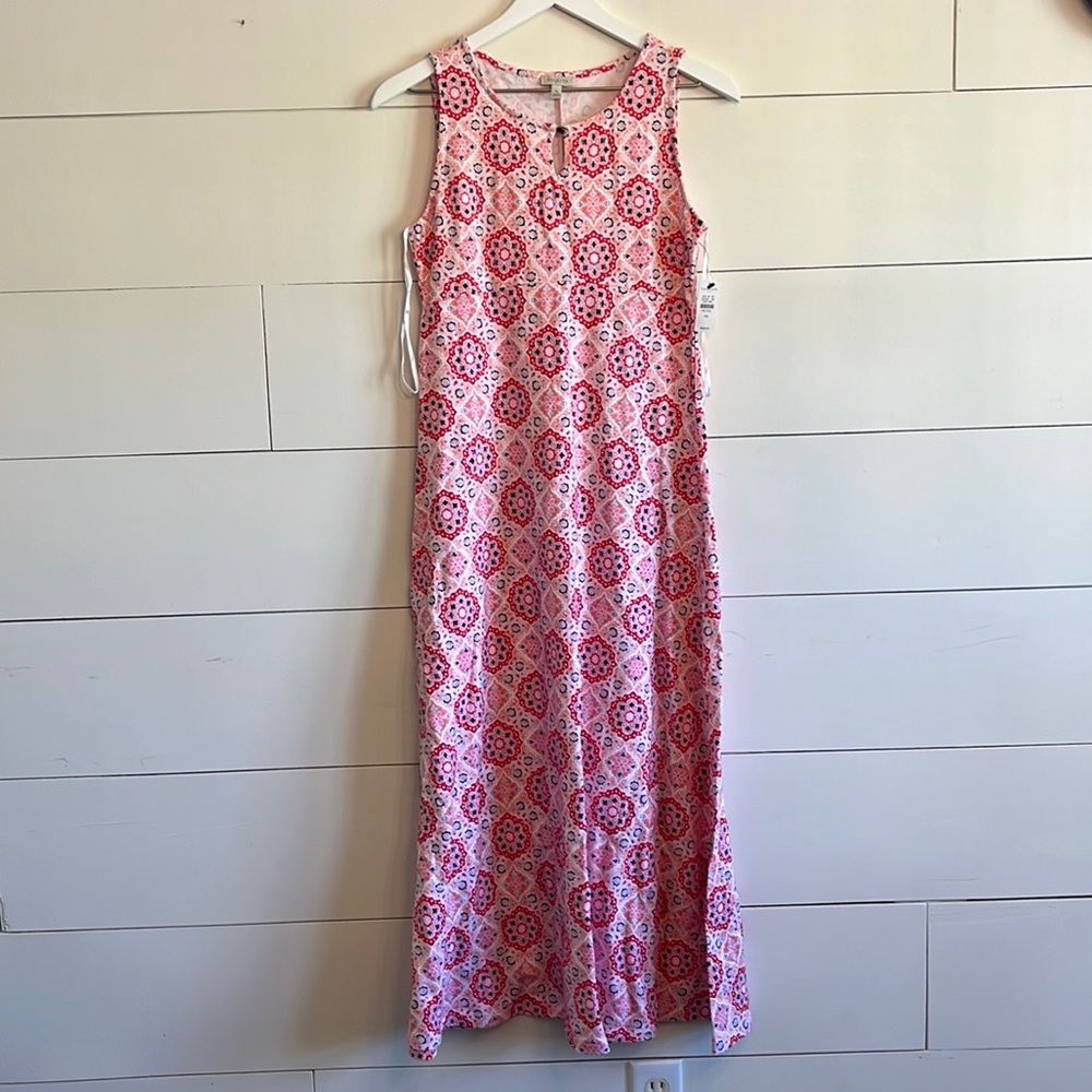 Talbots maxi dress tank stretchy cotton pink small petite NWT summer midi a line